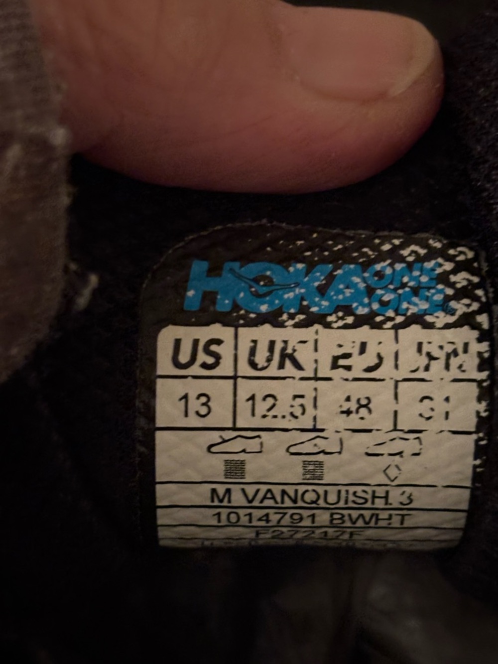 HOKA ONE MENS VANQUISH 3 Black  Running shoe size 13 - Picture 7 of 7